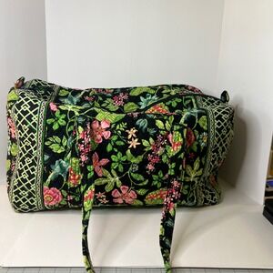 Vera Bradley Retired Botanica Floral XL Duffle Bag 16H x 22L x10W" Black Green